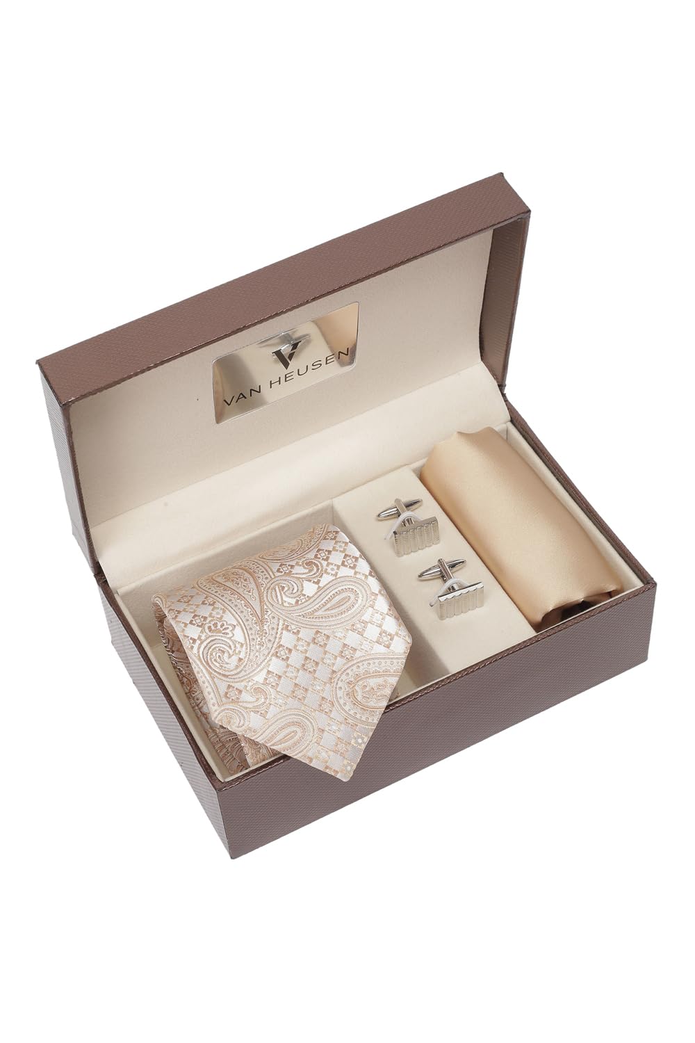 van heusen Men Beige Party Tie Pocket Square And Cufflink-picture-21