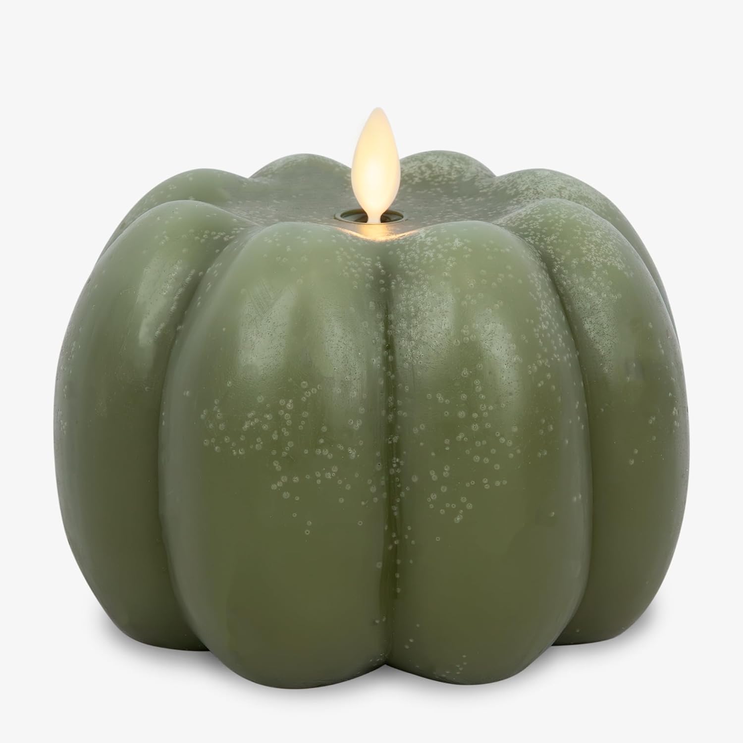 Luminara Pumpkin Figural Flameless Flickering Moving Flame LED Candle (5.5" x 4.25"), Chalky Finish Real Unscented Wax, Time Function (Loden Green)