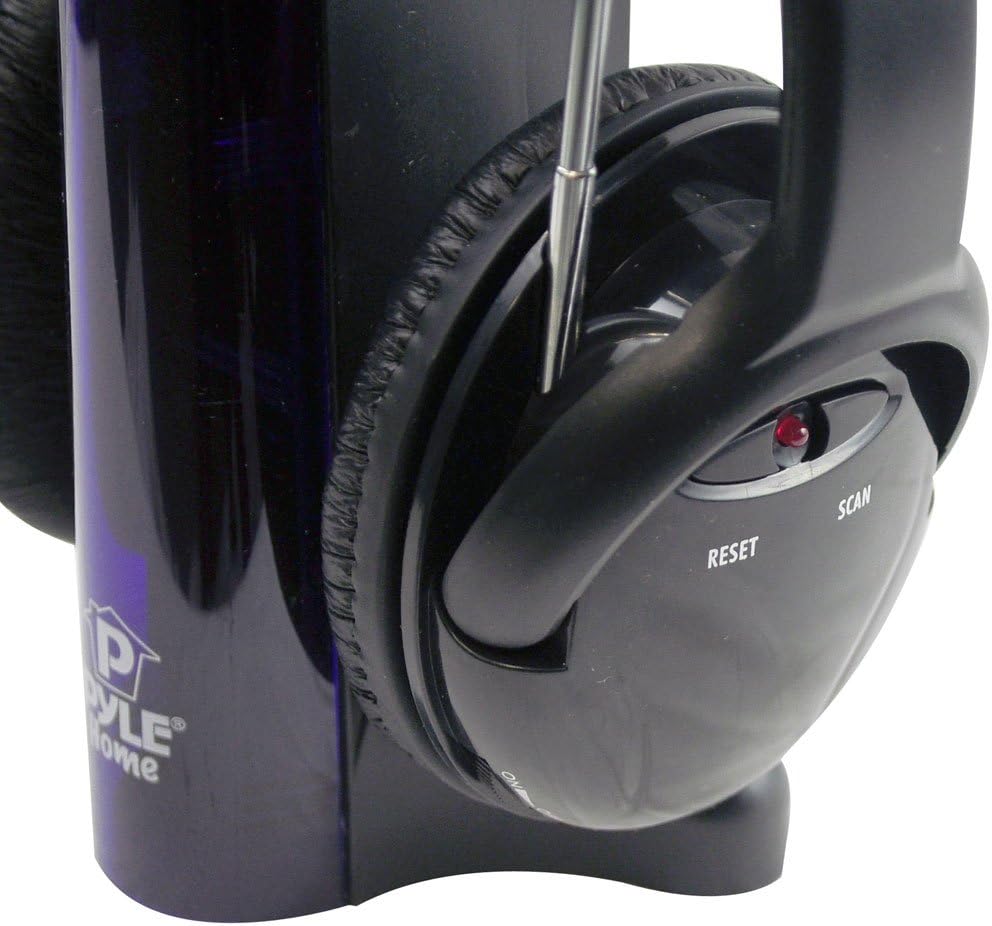 Stereo Wireless Over Ear Headphones - Hi-fi Headphone Professional Black Monitor Headset with 100ft Range, Noise Isolation Padding, FM Radio - TV, Computer, Gaming Console iPod Phone - Pyle Home PHPW2