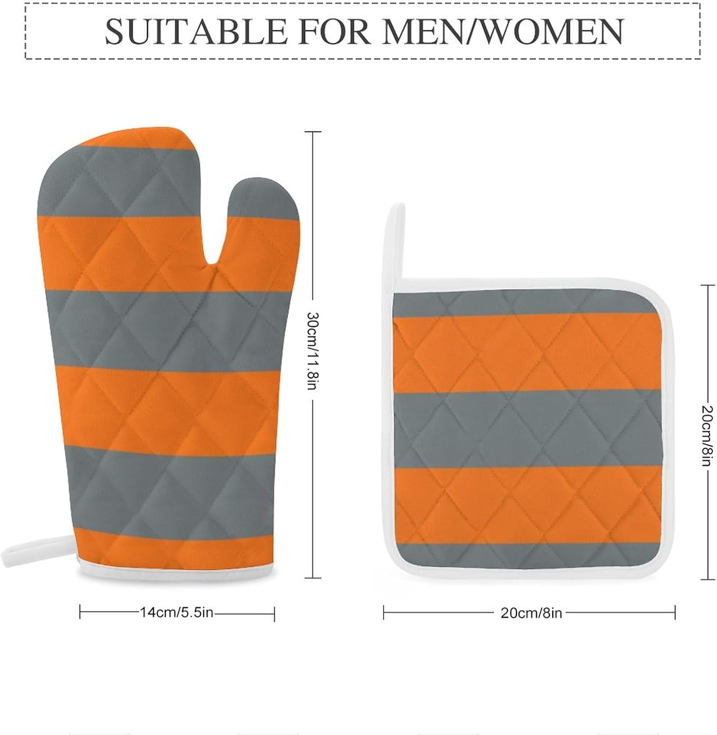 4PCS Oven Mitts and Pot Holders Sets, Charcoal Gray Orange Stripe Oven Mitts Set Heat Resistant Kitchen Microwave Gloves Safe for Baking,Cooking, BBQ