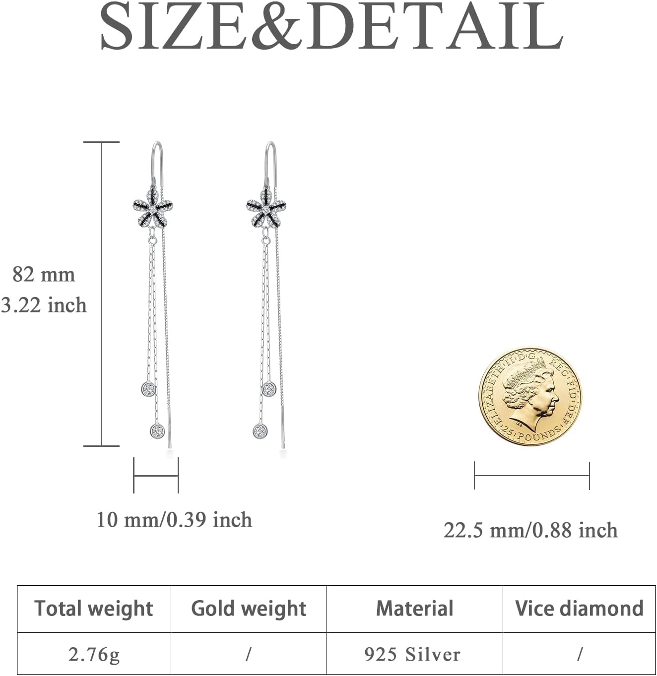 Sterling Silver Threader Earrings with Crystal Cubic Zirconia Flower Star Heart Butterfly Tassel Long Charm Drop Dangle Earrings Jewelry Gifts for Women Girls - Image 3
