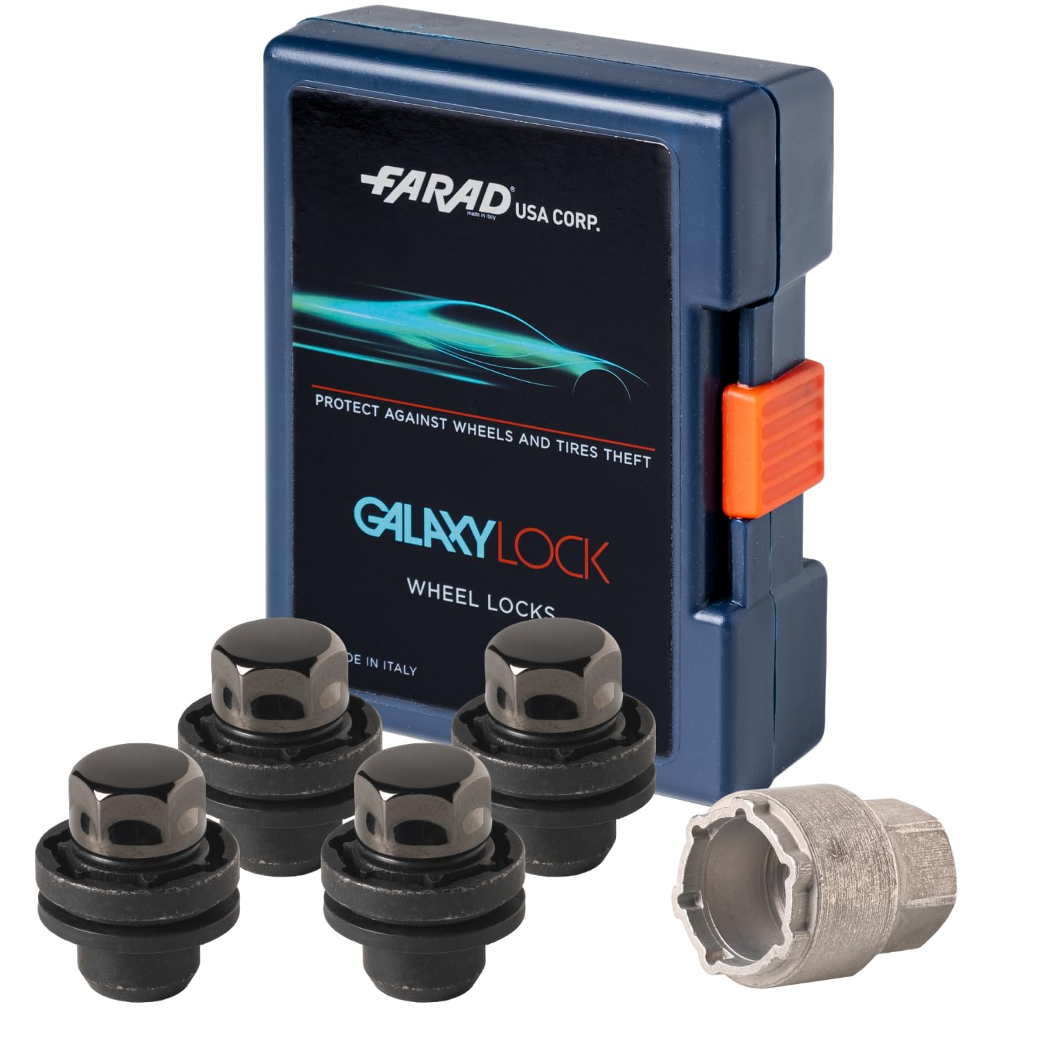 Farad GalaxyLock 382/MX Black Chromed Lug nut Wheel-Locks Kit Suitable for Toyota Camry (M12 X 1.5 Thread Size) - Set of 4 Lug Nuts + 1 Key