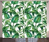 Ambesonne Leaf Curtains, Romantic Holiday Island Hawaiian Banana Trees Watercolored Image, Living Room Bedroom Window Drapes 2 Panel Set, 108