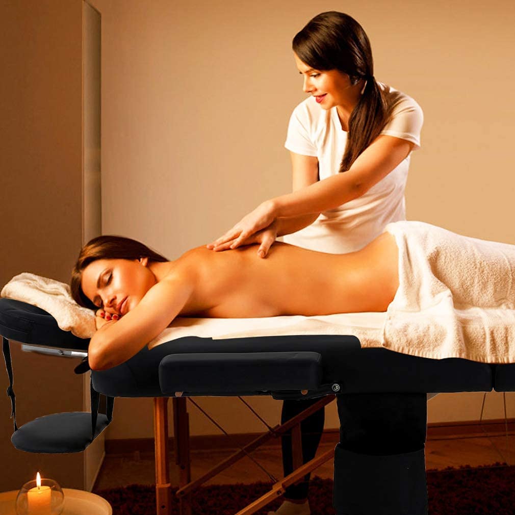 Capacmkseh 3'' Thickening Massage Tables Portable Lash Bed 77in Long 28in Wide Tattoo Table, Height Adjustable Portable Spa Bed, 2 Folding Chiropractic Table w/Carry Case/Face Cradle/Hand Pallet