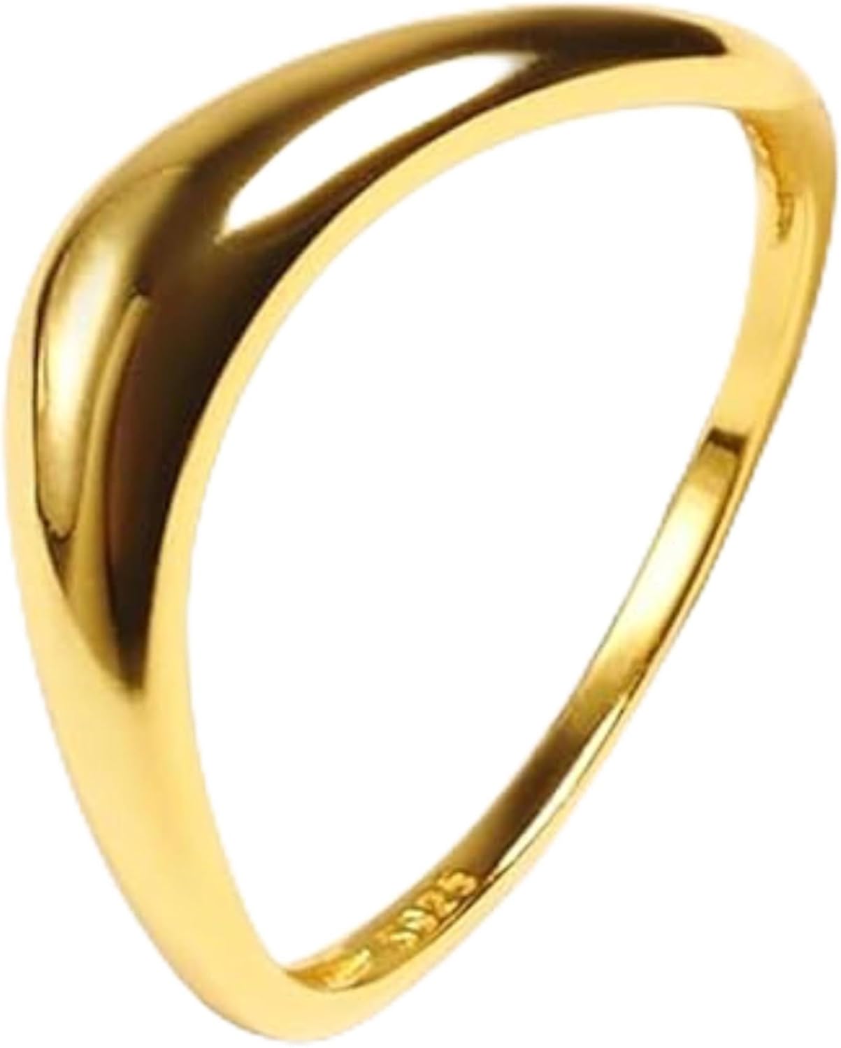 VÓEN Lunara 14K Gold Rings for Women Non Tarnish - High Polish Wave Contour Design - Stackable Rings for Women - Lightweight Women’s Jewelry, Size 7