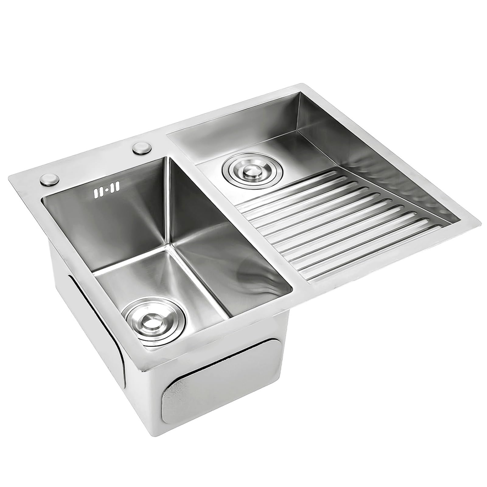 ZQFHSX Stainless Steel Laundry Sink With Integrated Washboard, Handwashing Tub Thickened Panel, Utility Drain Kits, Washing Basin For Room, Basement(Right,60x48x22cm)