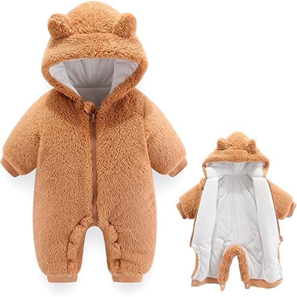 AiWMGL Baby Bear Onepiece Outfit Suit Newborn Fleece Jumpsuit Romper Hooded Warm Winter Snowsuit Clothes Boy Girl 0-12 months