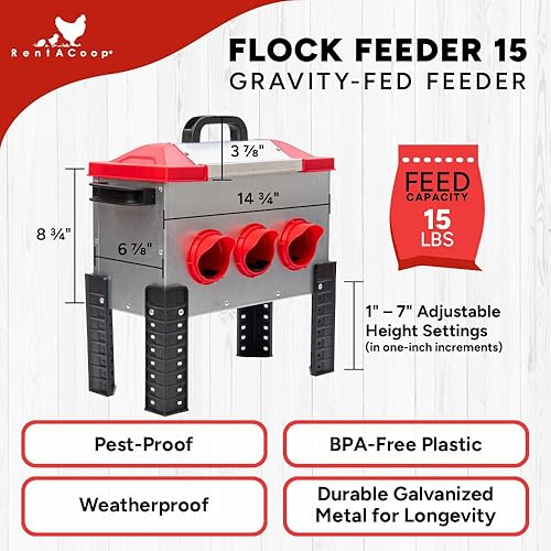 Vista 2 de RentACoop Flock Feeder 15 comedero de metal Chick2Chicken - Alimentador de aves de corral resistente a la intemperie que ahorra espacio con 6
