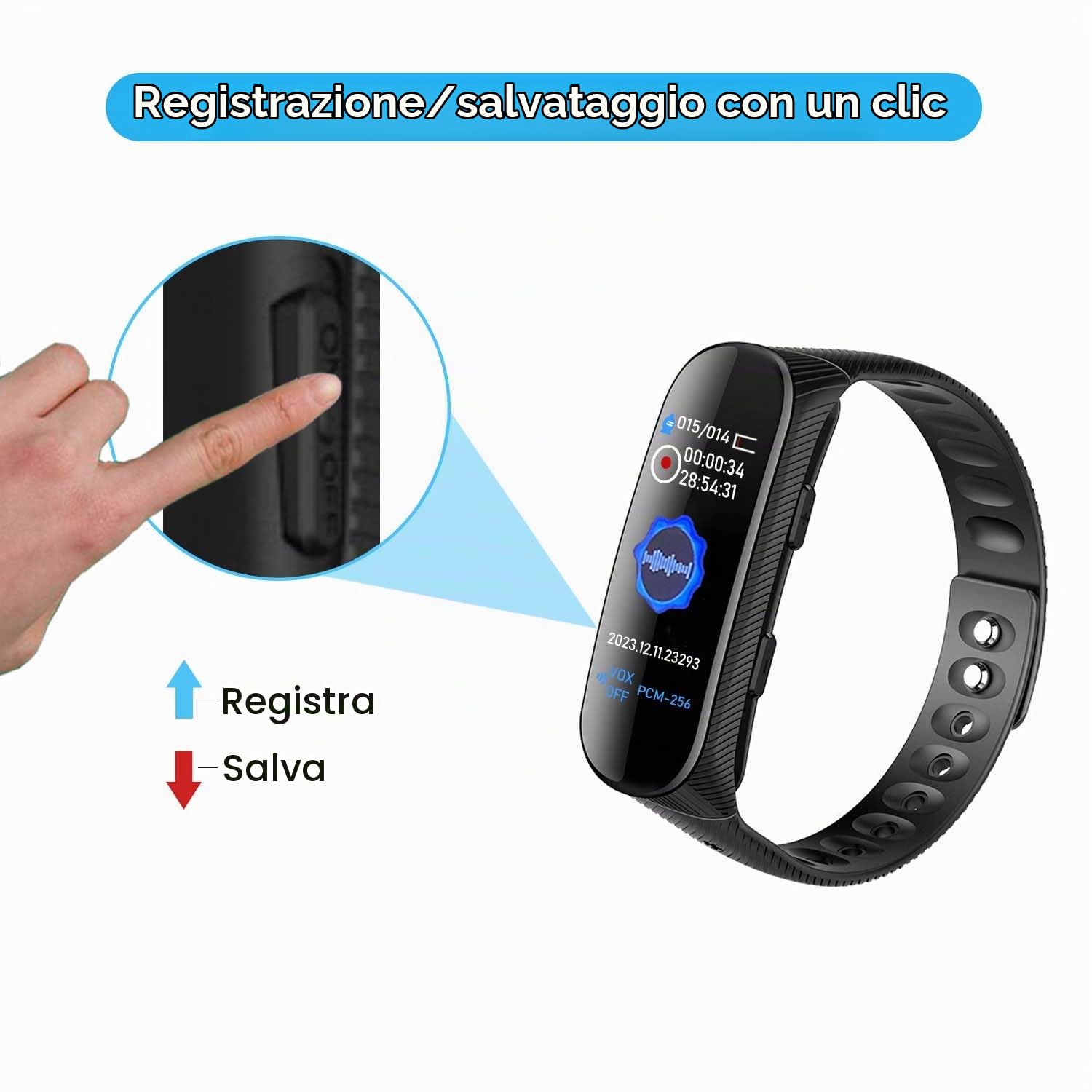 Registratore Vocale Bracciale 16GB Registratore Vocale Professionale con Attivazione Vocale e Lettore MP3 Orologio con Registratore Vocale Ricaricabile USB per Riunioni Interviste Lezioni