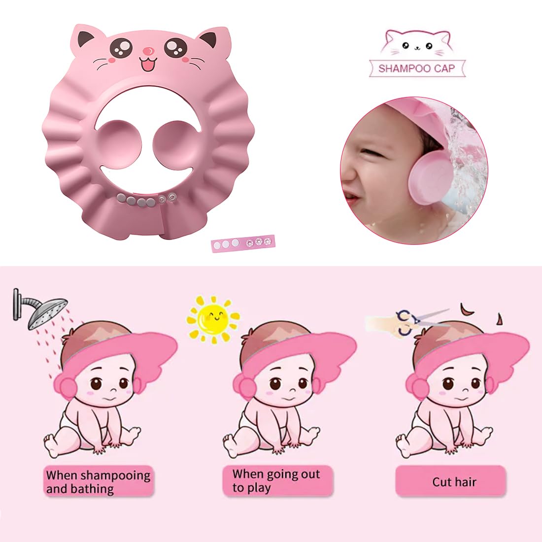 Cape De Bain Bébé LuLiyLdJ - Visière Anti-Éclaboussures Pour Enfants 0-6 Ans - Rose Chat Mignon