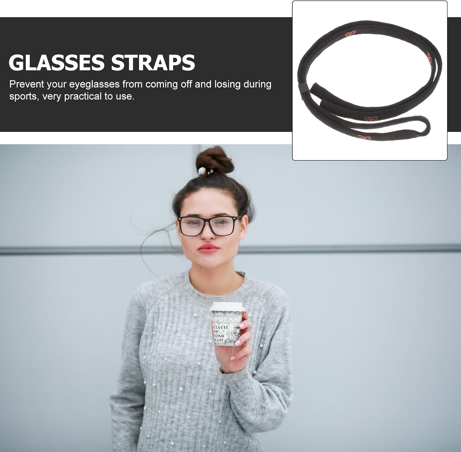 Adjustable Black Glasses Strap 4pcs for Men Sports Eyeglass Lanyards Eyewear Retainers Anti-slip Safety Cord for Active Use