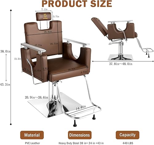 Miniatura 2 de Silla de peluquería silla de peluquería hidráulica reclinable, silla giratoria de peluquería giratoria de 360 grados para peluquería equipo de