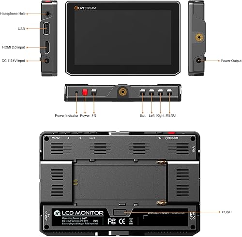 Miniatura 2 de VIDEOGEAR Monitor de cámara PTZ de 5 pulgadas con tarjeta de captura 4K para transmisión en vivo de la iglesia, monitor de cámara DSLR con control