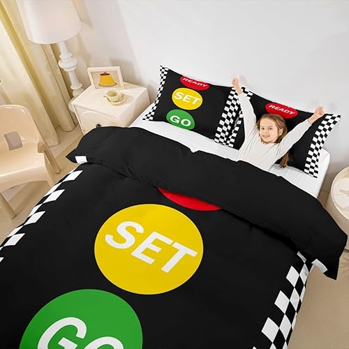 Vista 53 de Feelyou Juego de ropa de cama de coche de carreras y avión en blanco y negro – Funda de edredón y funda de edredón para niños y adolescentes