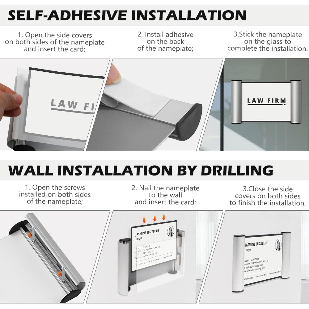6 Piezas A6 Placa Puerta Oficinas, Autoadhesivas Identificativas de Aluminio(148x105 mm) para un Fácil en la Pared Señalización Profesional para Espacios de Trabajo, Consultas, Exposiciones