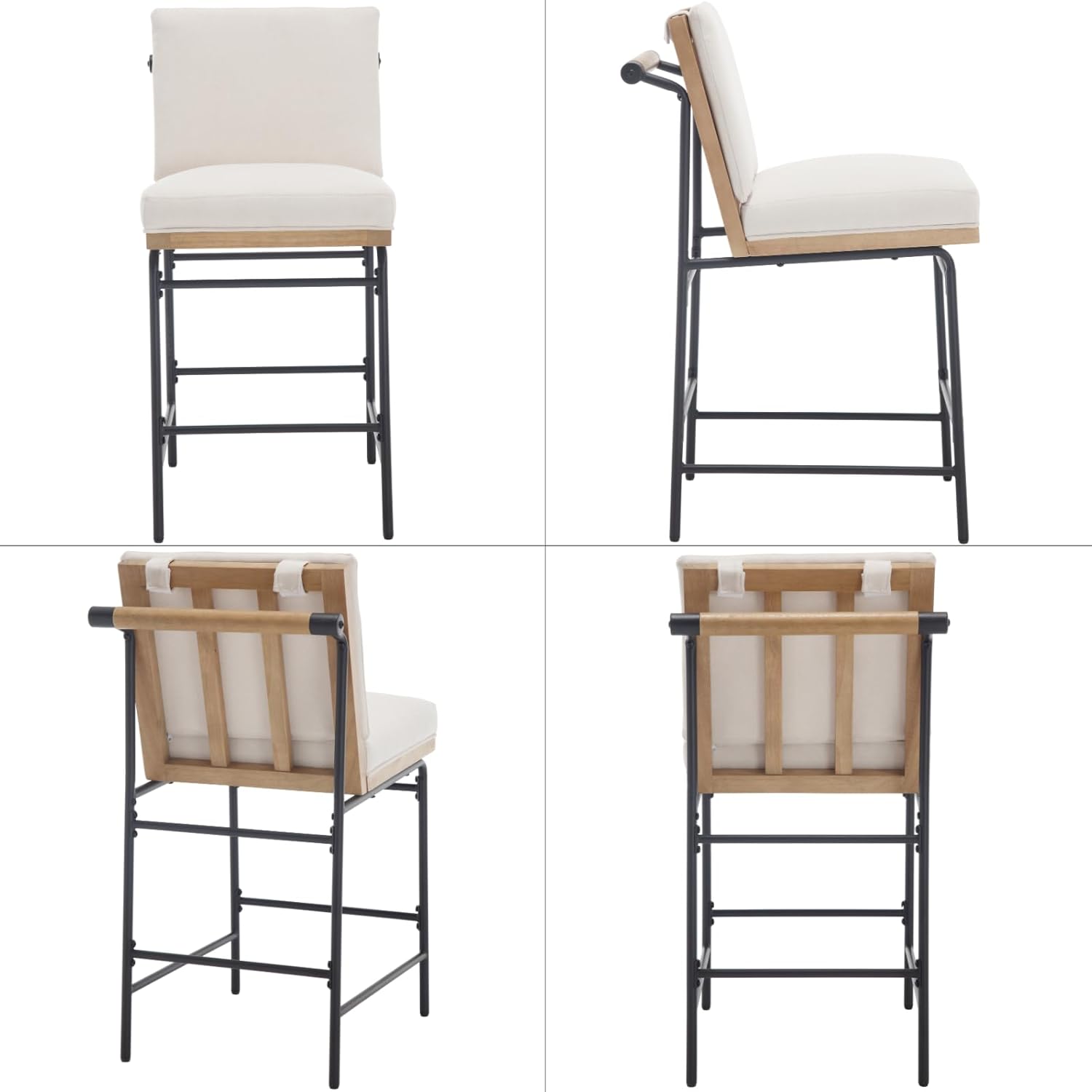 DUOMAY Mid Century Modern Counter Stools Set of 4, Linen 25.75" Seat Height Low Barstools with Metal Legs Armless Dining Stools Mid Back Breakfast Stool for Home Kitchen, Beige