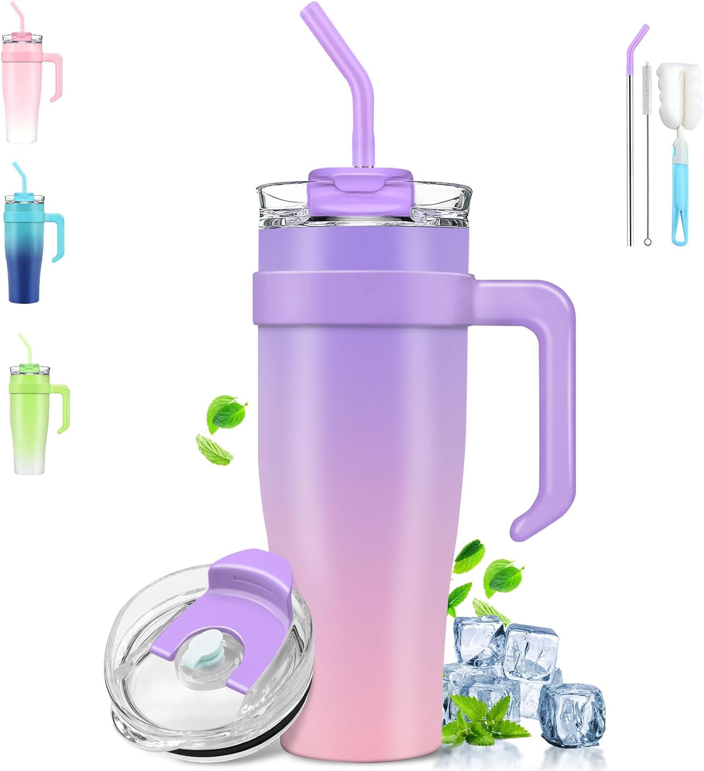 Amazon.com | Tumbler With Lid and Straw, 40 Oz Tumbler with Handle