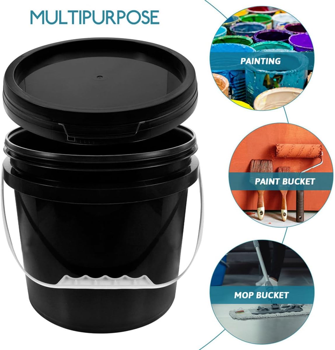 Handheld Plastic Paint Bucket with Airtight Lid Food-Grade Container for Paint Storage Mixing Transporting Liquids Durable Easy to Clean Design