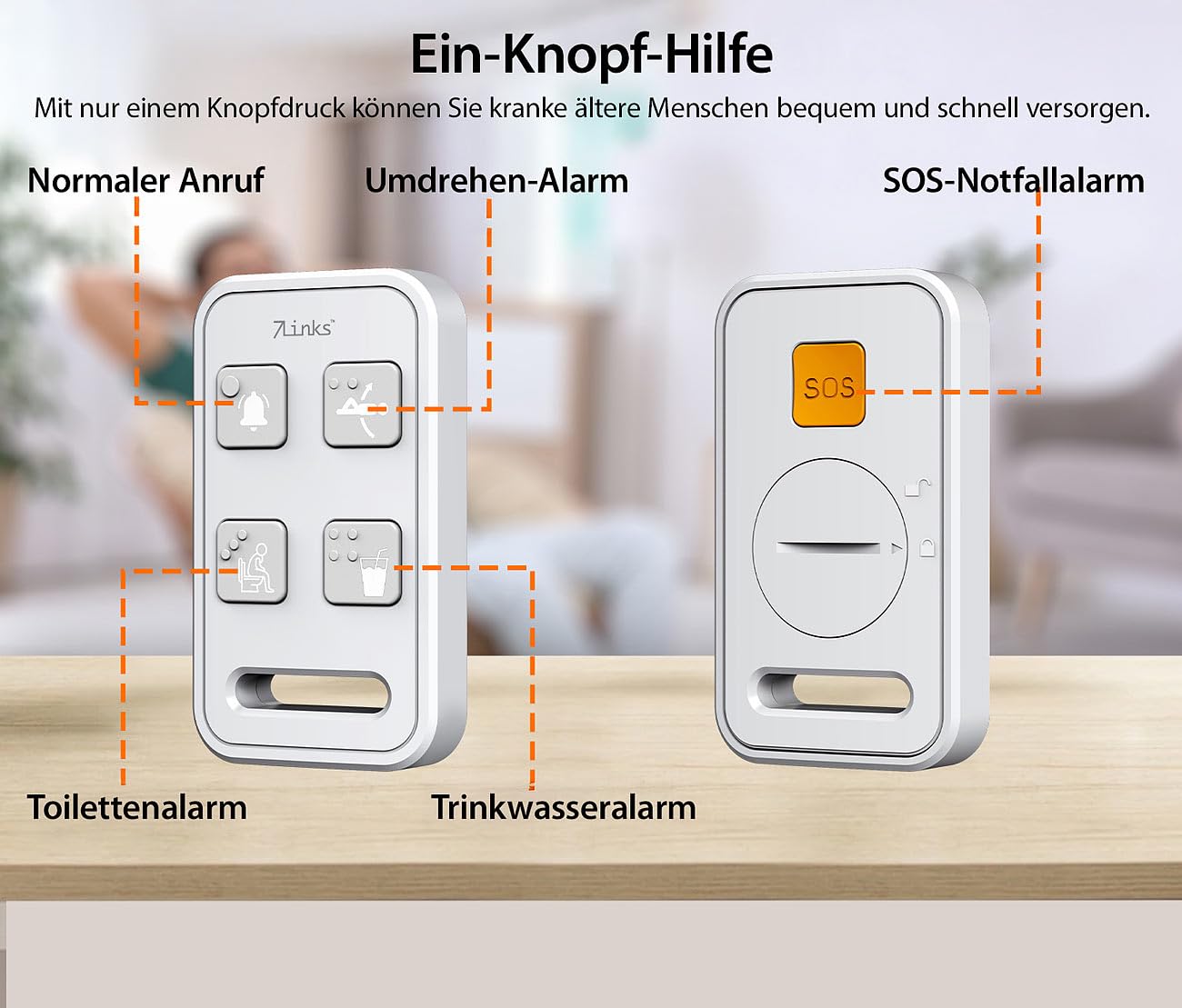 7links Babyphone für Senioren: HD-Video-Seniorenkamera, Schwenk- & neigbar, mit Notruf-Fernbedienung (Senioren Babyphone mit Kamera, Baby-Monitor-Kamera, Küche)