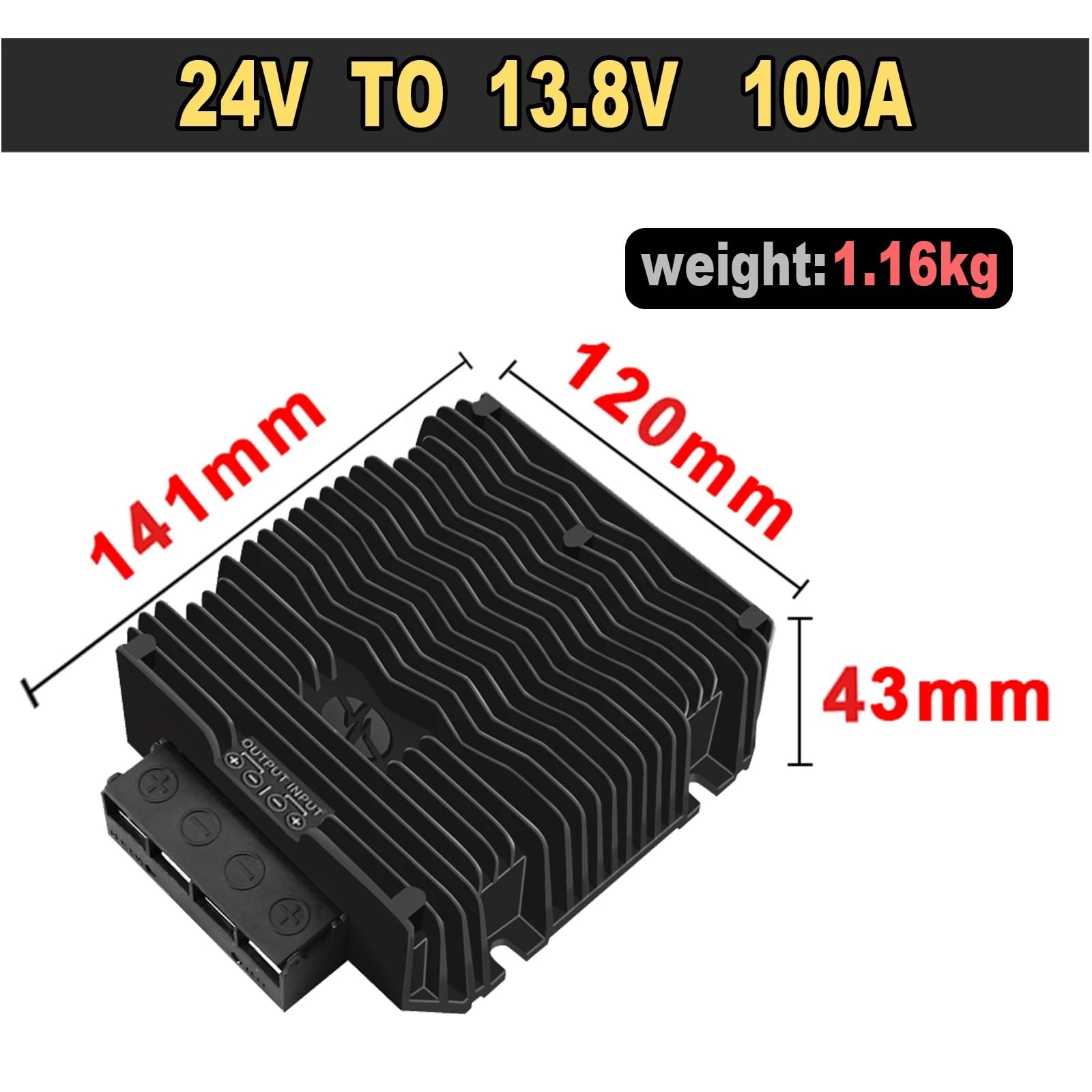 Konwerter prądu stałego 24 V na 13,8 V 1 ~ 100 A DC Moduł regulatora napięcia Wysokowydajny konwerter mocy do samochodu (100A 141Black)