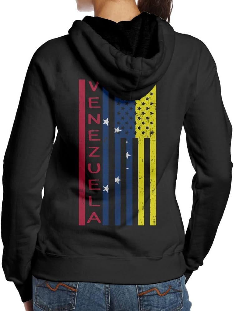 Venezuela US Flag Country Pride Women's Long Sleeve Casual Pullover Hoodies Sweatshirts Girl Hoodies Black