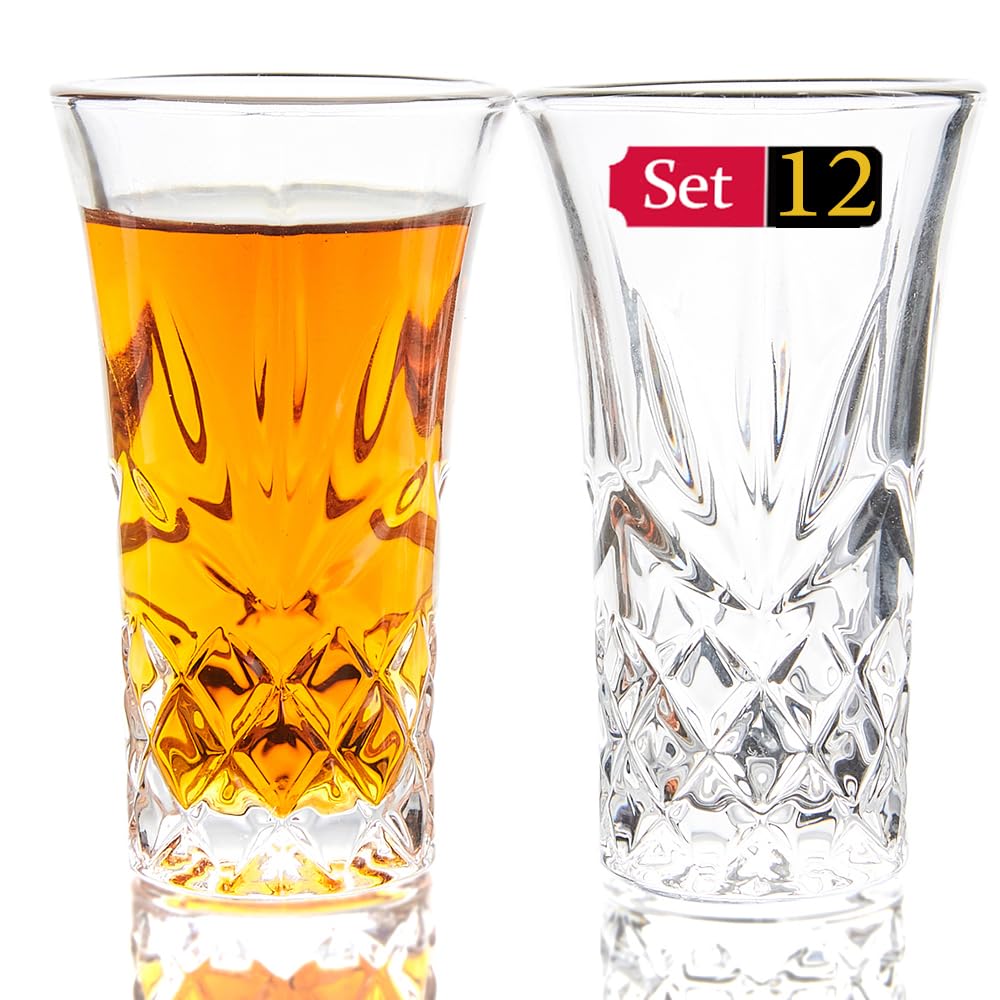Juego de vasos de chupito de base pesada | Vasos de puerto de 2 onzas | 60 ml (Juego de 12 unidades)