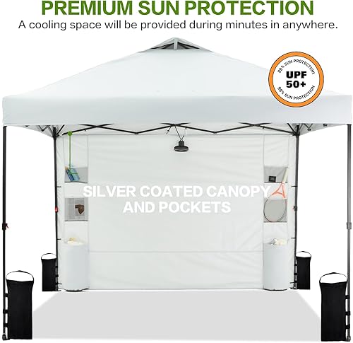Miniatura 4 de Tunbne Tienda de campaña desplegable de 10 x 10 pies con pared lateral y 6 bolsillos, toldo patentado de un empuje, toldo instantáneo con techo
