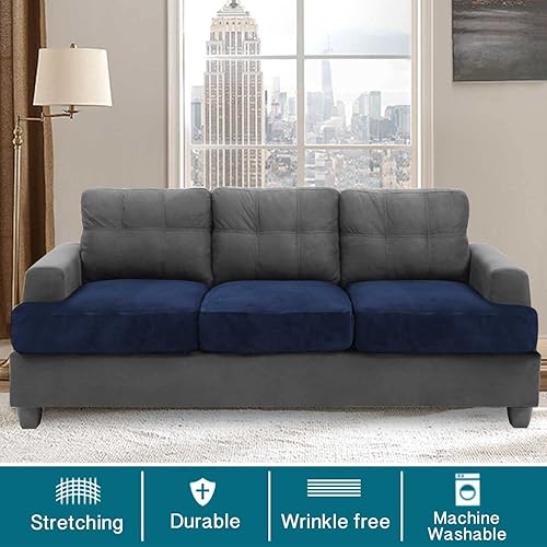 Miniatura 2 de Turquoize Fundas de terciopelo para sofá de 3 piezas con cojines en forma de T para sofá de 3 cojines, fundas elásticas para cojines de sofá