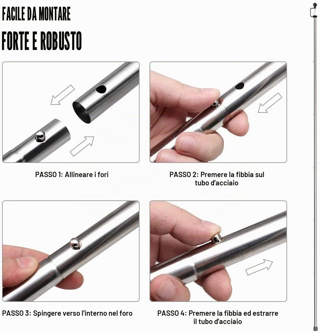 SAN LIKE Palo da Tenda da Campeggio Regolabili, Palo Telescopico per Tende Rubinetti o Tende da Sole Teloni, Pali da Tenda Pieghevoli in Acciaio Inox per Tettuccio di Protezione Antipioggia, Set di 2
