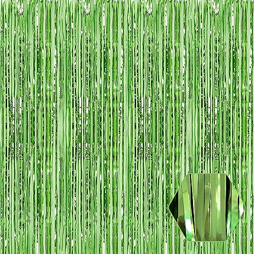 Image of 6 Pack Light Green Foil Fringe Curtain Backdrop, 3.28Ft x 8.2Ft Metallic Tinsel Foil Fringe Streamer Curtains for Photo Booth, Christmas Day, Thanksgiving, Wedding, New Year Party Decorations