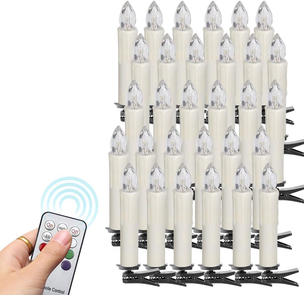 LED Wireless Christmas Candle Light Remote Control Xmas Tree Lighting Decor RGB 10/20/30 pcs for Christmas Halloween Wedding Party Events Decoration (L (30 pcs))