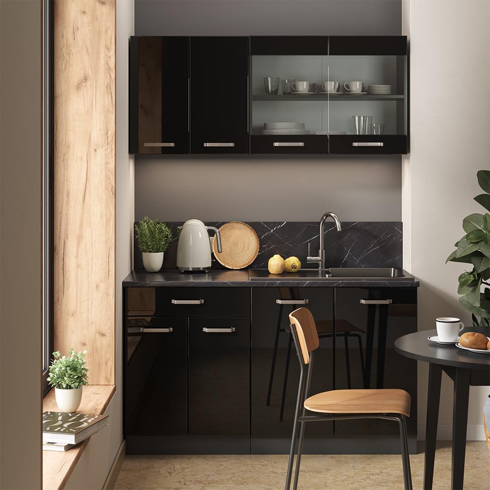 Ligne de cuisine R-Line, 350 cm avec armoire haute, sans plan de travail, Anthracite maison de