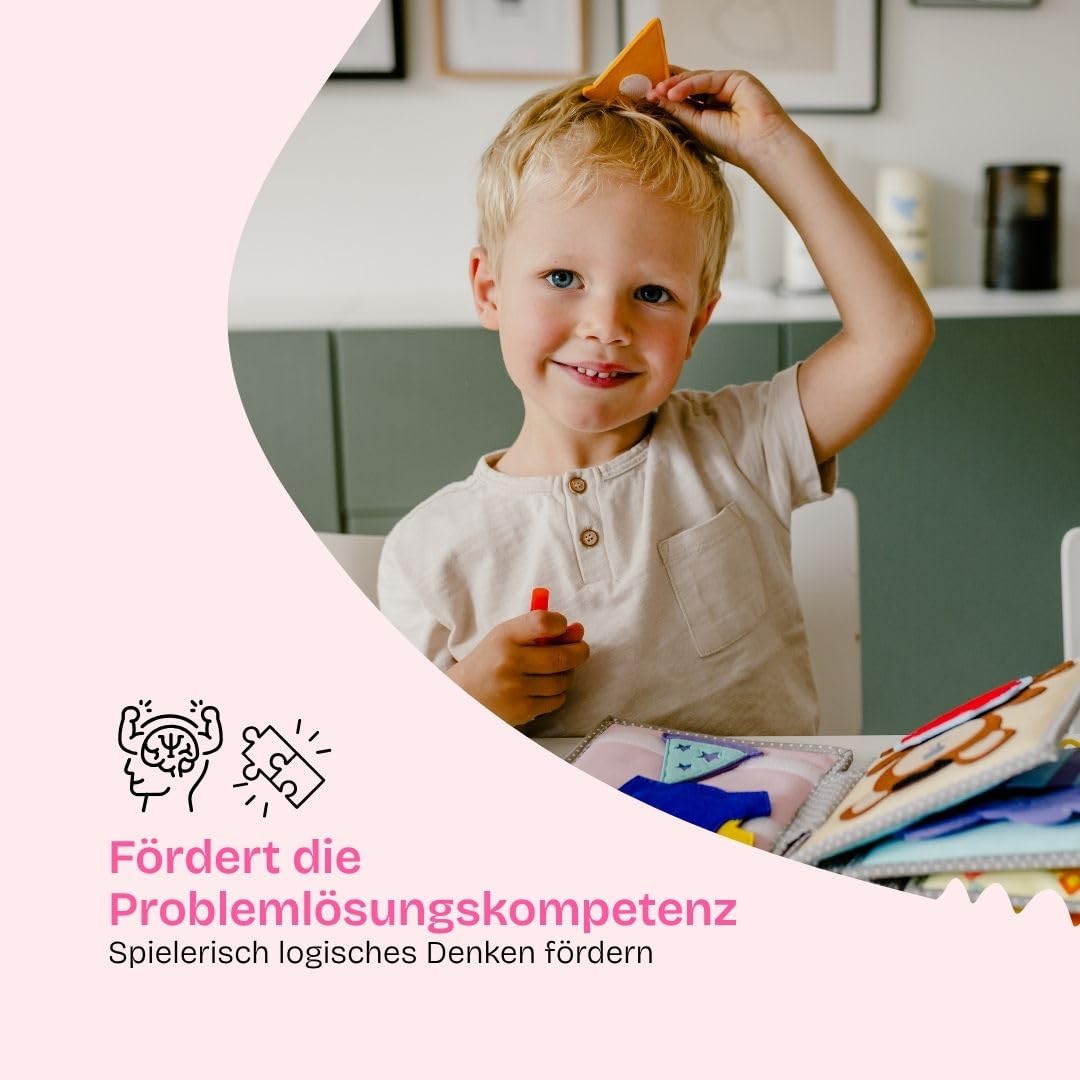 Jolly Designs – Happy Bearsday - 6 Seiten Mini Quiet Book – Montessori Spielzeug ab 1 Jahr – Motorik & Sensorik fördern – Handgefertigtes Filzbuch – Lernspielzeug für Kleinkinder – Busy Book
