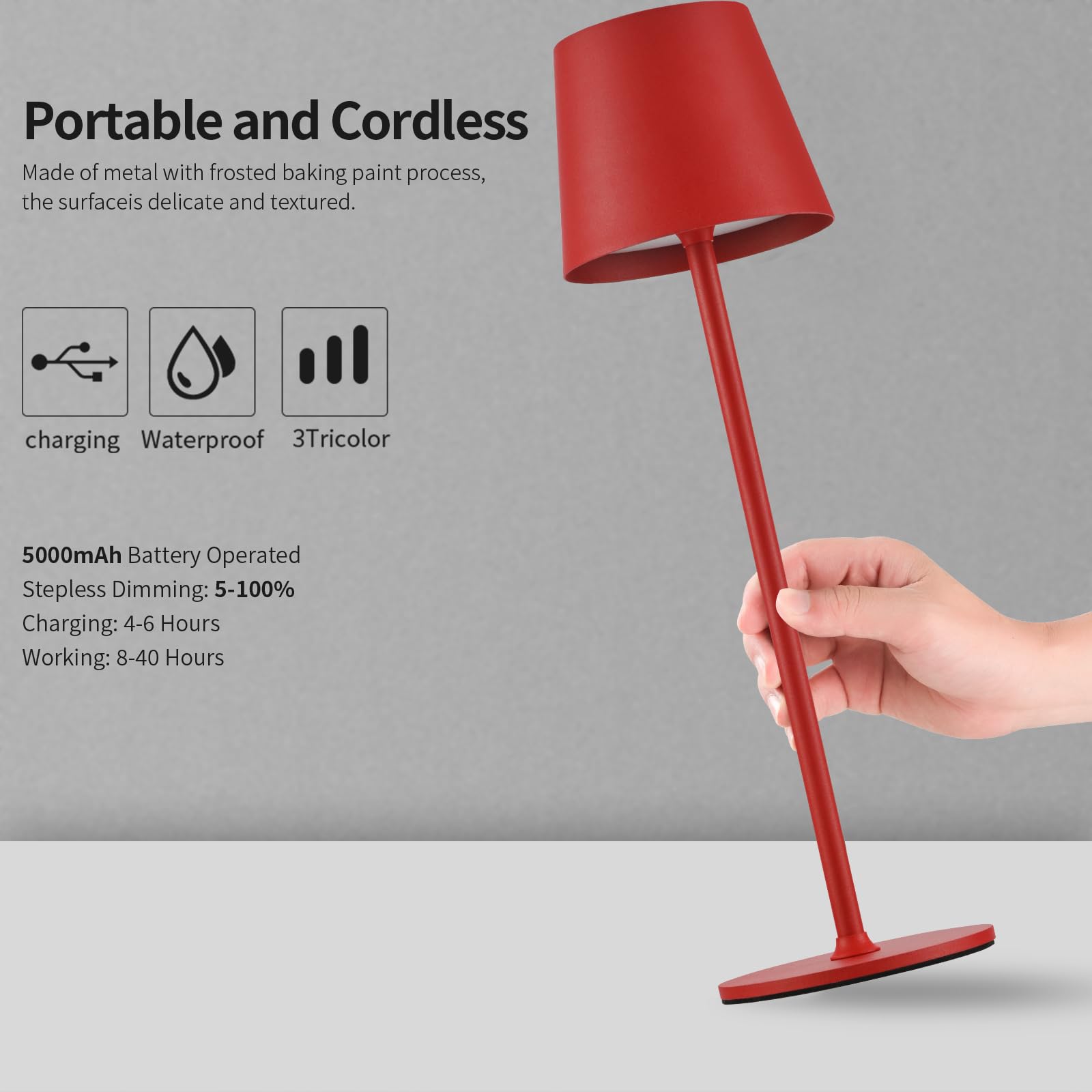 Lampa stołowa LED, możliwość ściemniania, bezprzewodowa, z możliwością ładowania, ciepła barwa 3000 K, do użytku wewnątrz i na zewnątrz, USB-C, aluminium, wodoszczelność IP54, czarna, 2 sztuki w