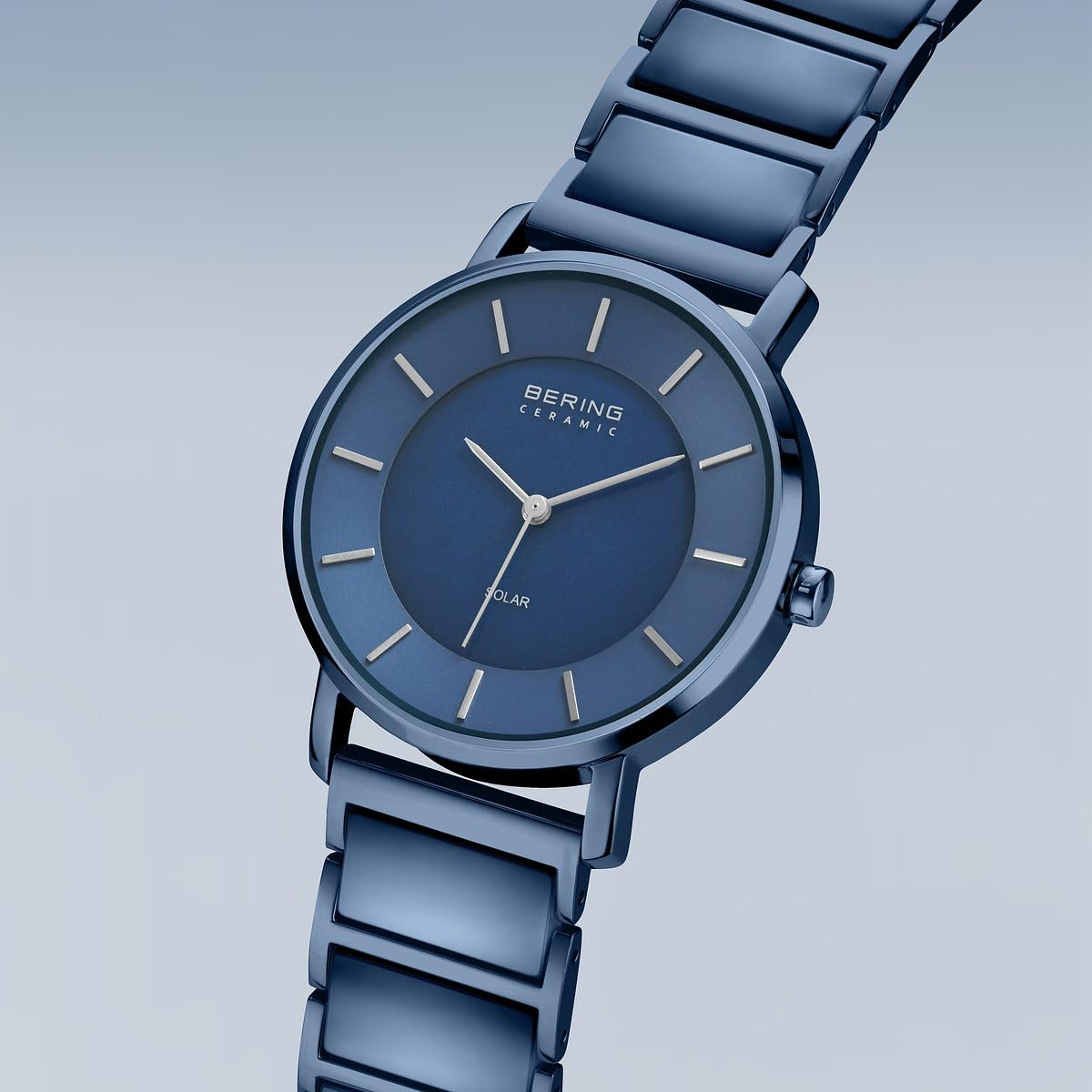 Bering 19535 Reloj Solar para Mujer con Caja de Acero Inoxidable de 35 mm y Esfera, Brazalete de Acero Inoxidable con Detalles en cerámica, Resistencia al Agua de 3 ATM