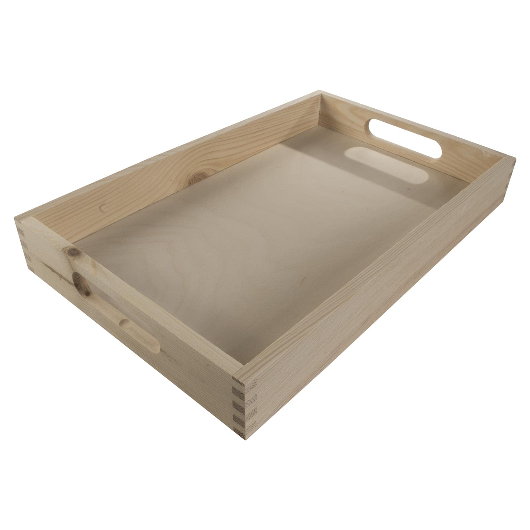 Woodeedoo Beige Wooden Serving Tray With Handles – Natural Unfinished Pine Tea Food Tray For Kitchen Use Breakfast In Bed Parties Or Display – Rustic Rectangular Design – 38.5 X 24.5 X 5 Cm