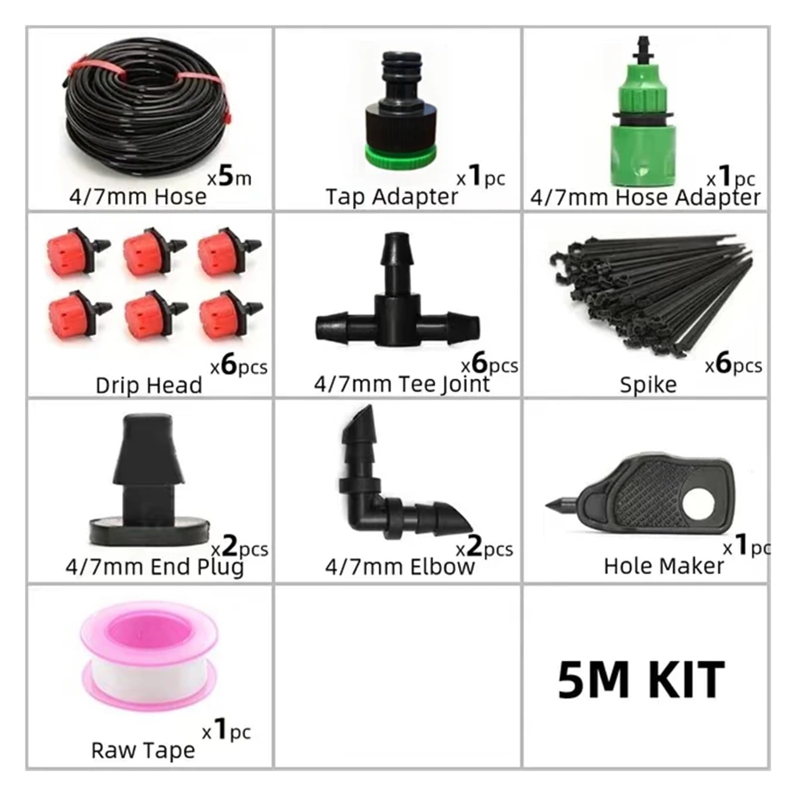 Accessori per Navi Kit di irrigazione for Piante da 5-60 m, gocciolatori Regolabili for irrigazione, Sistema di irrigazione for Micro Giardini Accessori per l'irrigazione(5M6Pcs)