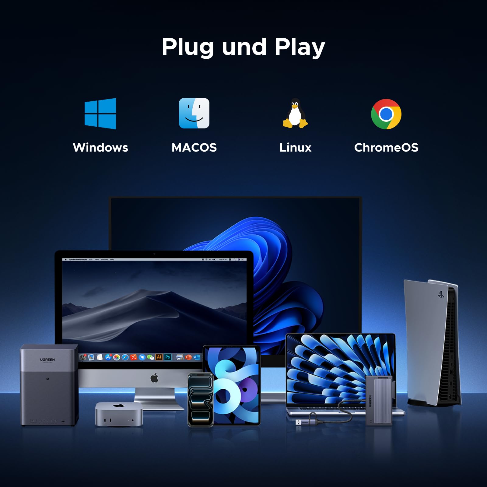 UGREEN 2 in 1 M.2 NVMe SATA USB Adapter, 10Gbps Festplatten Adapter für M.2 NVMe SSDs und 2,5/3,5 Zoll SATA HDD & SSD, Festplatten Dockingstation kompatibel mit Windows, MacOS, Linux(Werkzeuglos)
