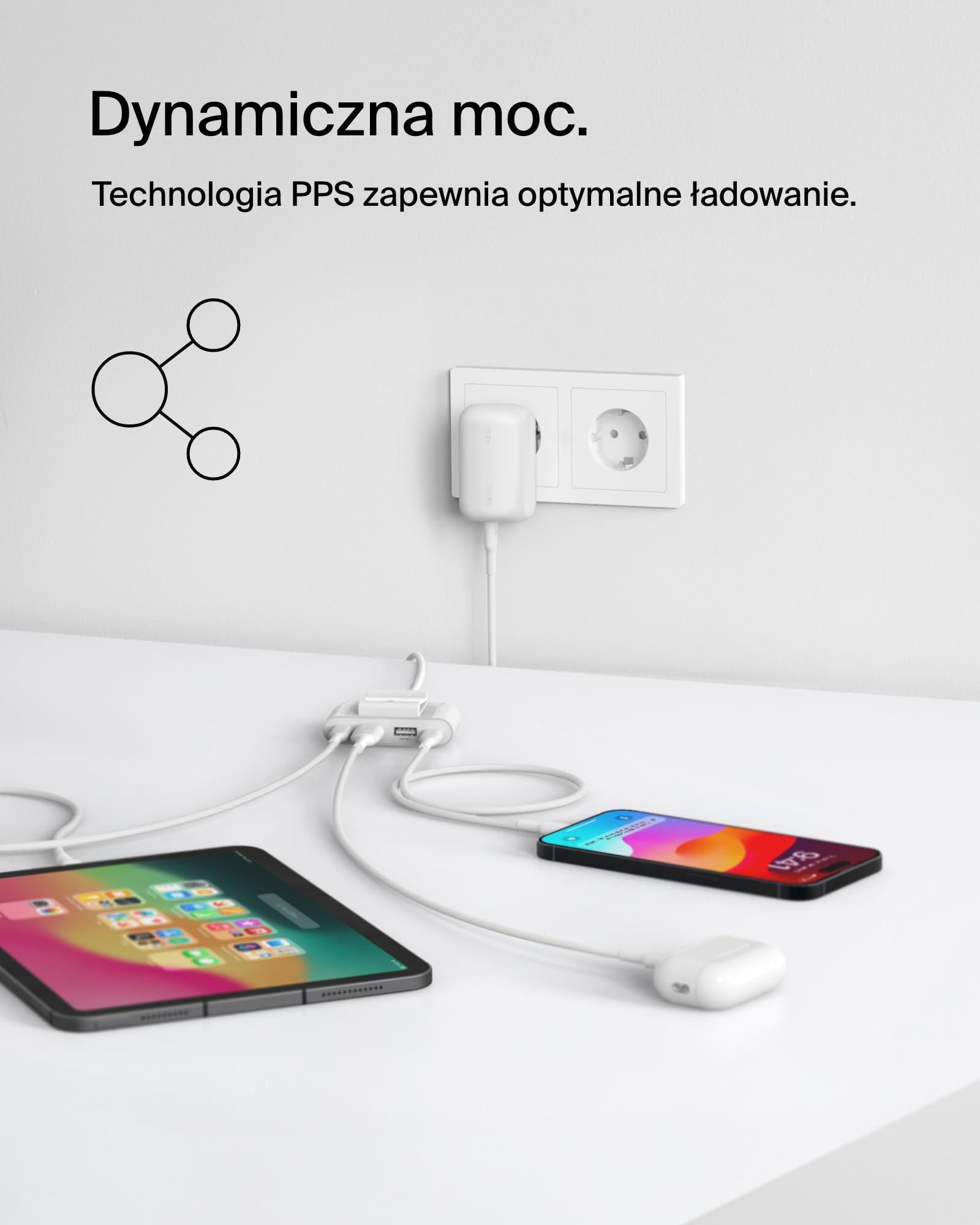 Belkin BoostCharge ładowarka USB 42 W z 2 portami, ładowarka USB C + USB-A; szybkie ładowanie do iPhone 16, 16 Plus, 16 Pro, 16 Pro Max, 15, 14, 13, Galaxy S24, S23, Plus, Ultra, iPad, AirPods, biała