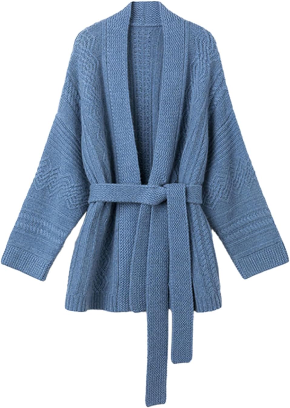 Mid-Length Wool Blend Open Cardigan Long Sleeve Cable Knitted Sweater for Women