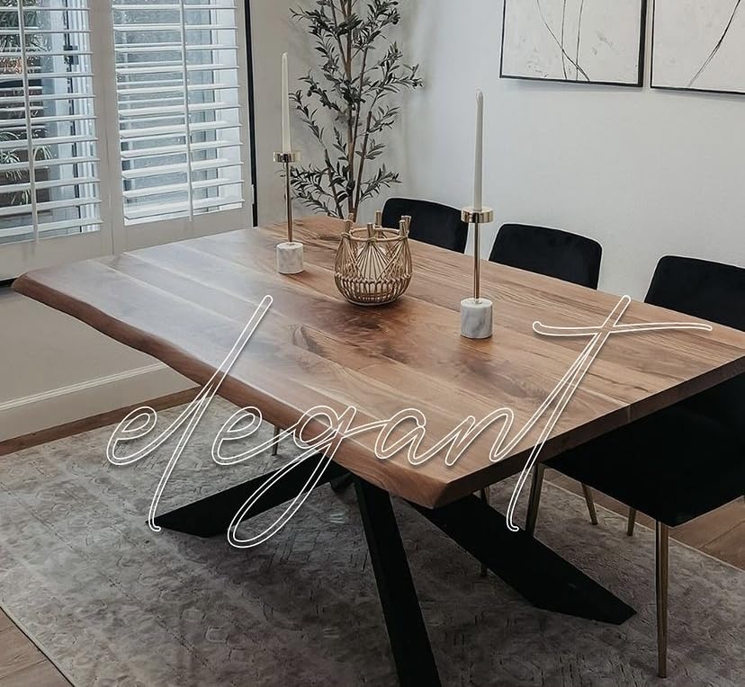 designs4yourhome Esstisch 140x70cm echte Baumkante, massiver Holztisch aus Wallnuss, Schwarze Metallbeine, Baumkantentisch, Esstisch für bis zu 6 Personen, Holztisch Paris (Nussbaum+V-Gestell, 140x70) Küche, Haushalt & Wohnen