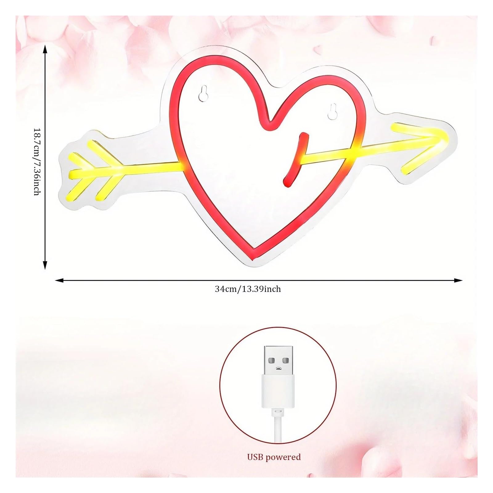 Wiszące neony artystyczne Czerwone Serce Neon LED Arrow Piercing Light Do Sypialni Salon Urodziny Ślub Walentynki Party Decor