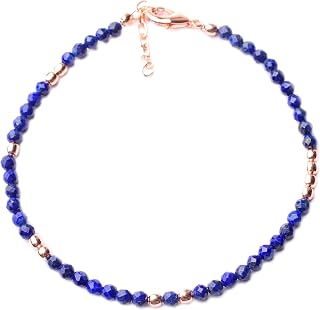 Natura Micro Beads Lapis Lazuli Bracelet, Dark Blue Lapis Bracelet, Gemstone Bracelets for Women, Dainty Lapis Bracelet, Copper in White Plating Bracelet