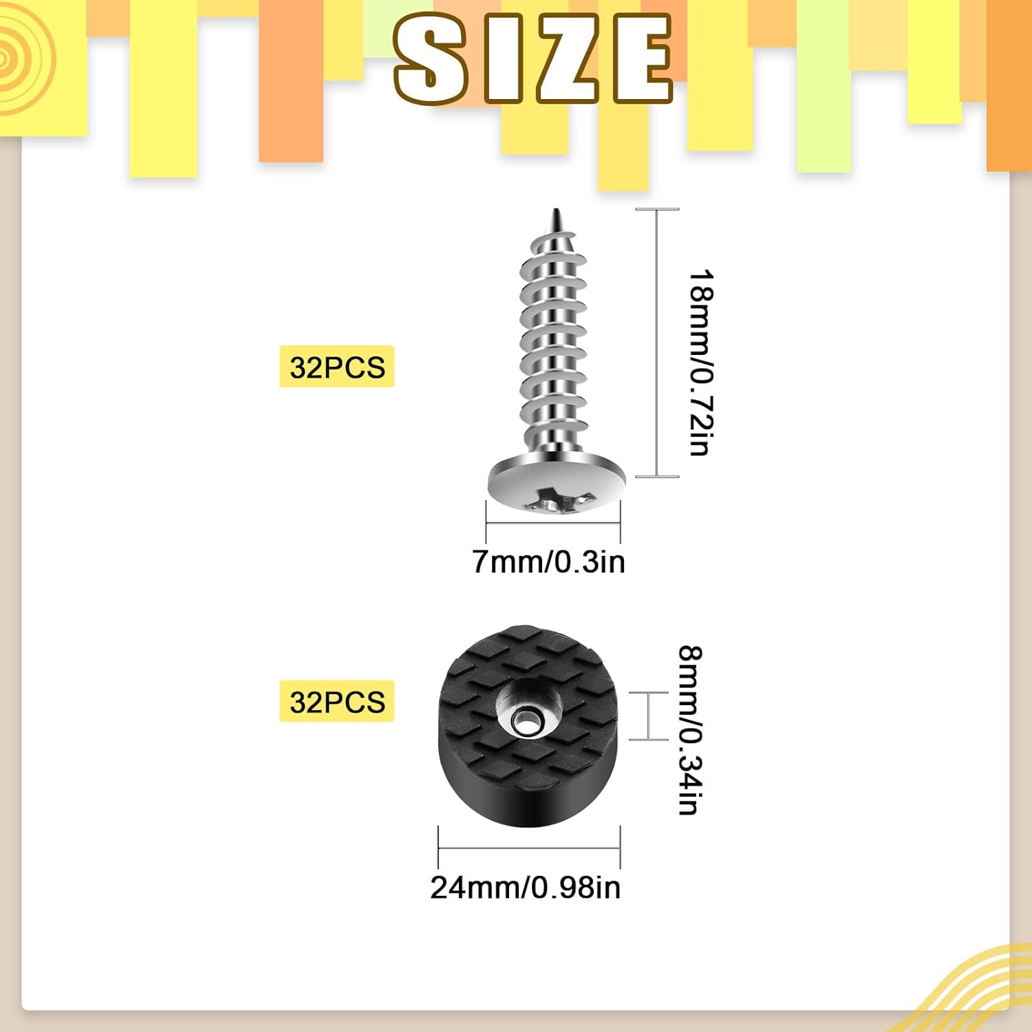 32Pcs 24mm/0.94” Furniture Pads with Screws, Round Screw-On Rubber Feet for Furniture, Non Slip Rubber Feet Bumpers Floor Protector for Table Desk Chair Sofa Leg