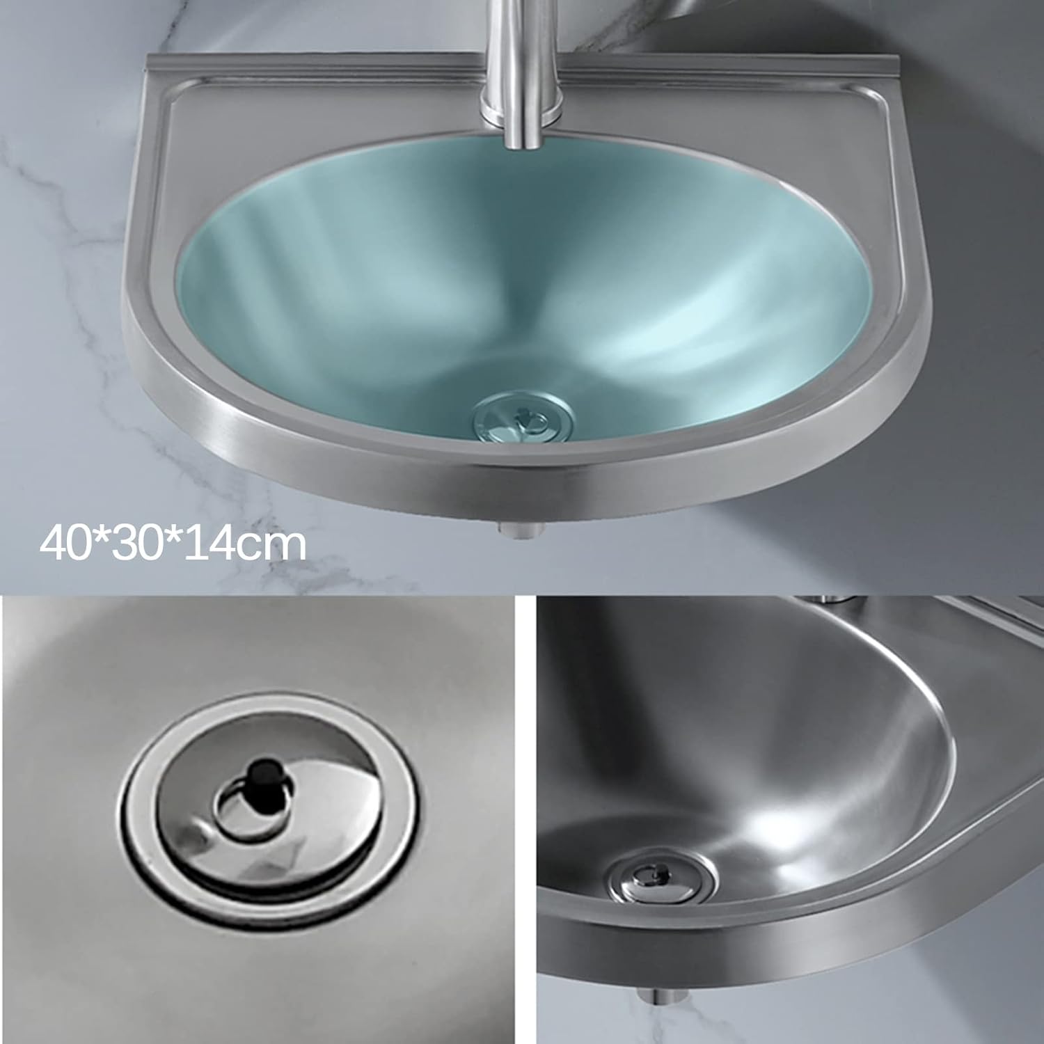 Stainless Steel Hand Washing Sink, Commercial Wall Mount Hand Basin, 19 x 16 Inch Oval Simple Sink, with Mounting Bracket (B) (B)