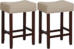 ERGOMASTER 24” Backless Bar Stools, Solid Rubber Wood, Button-tufting Seat, Dark Grey/Dark Wood, Set of 2