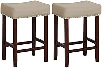 Vista 1 de ERGOMASTER Taburetes de bar, 24 pulgadas, modernos taburetes de sillín, madera de caucho, caqui/marrón, juego de 2