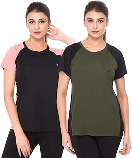 White Moon Women Dry Fit Sports T-Shirt Quick Dry Gym Workout Top Athletic Running Tee I Women Color Block Sports T-Shirt ...