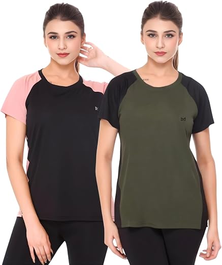White Moon Women Dry Fit Sports T-Shirt Quick Dry Gym Workout Top Athletic Running Tee I Women Color Block Sports T-Shirt 
