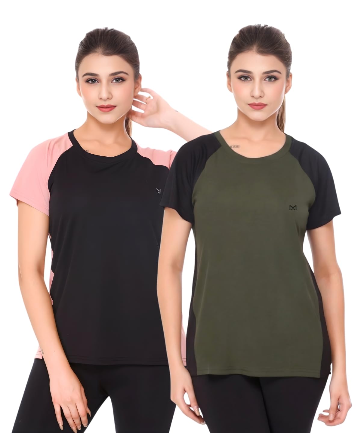 White Moon Women Dry Fit Sports T-Shirt Quick Dry Gym Workout Top Athletic Running Tee I Women Color Block Sports T-Shirt 